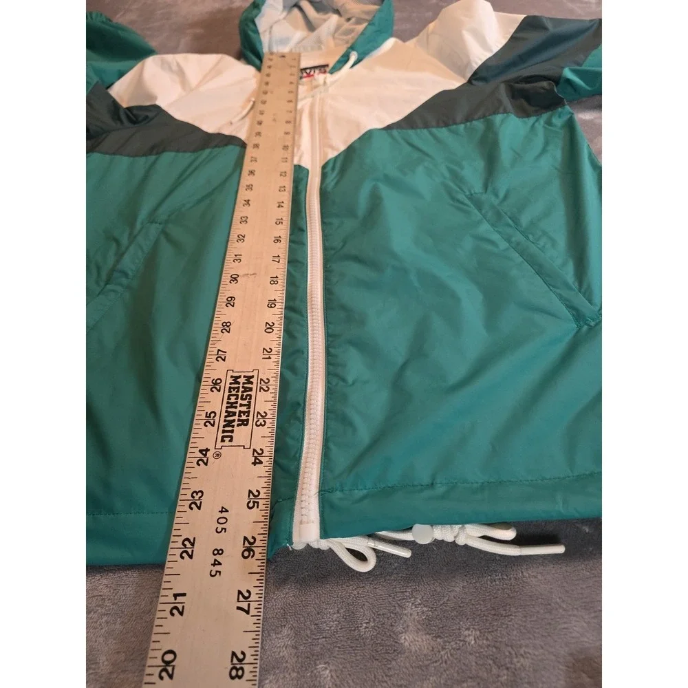 Levi's Windbreaker Rain Jacket Women's S Embroidered Green Grey White Elastic...